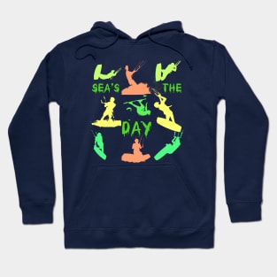 Kitesurfer Silhouette Pattern With Seas The Day Quote Hoodie